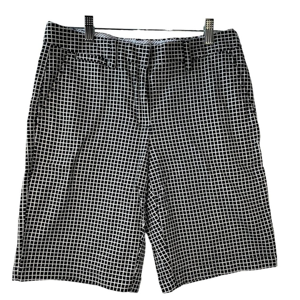 Lands End Shorts Women's Size 6 Black and White Checked Walking Bermuda Shorts